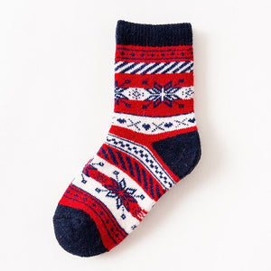 Children Winter Wool Socks Fair Isle Jacquard Weave Pattern Socks for Boys Girls Thickening Keep Warm Breathable Kids Socks