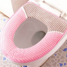 Load image into Gallery viewer, Corduroy Toilet Seat Padded Autumn Winter Warm PU Waterproof Toilet Cover Plush Thick Sticky Button Stripe Seat Cushion