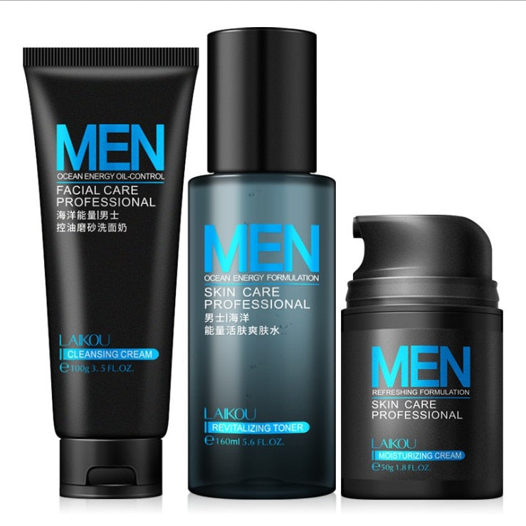 3PCS/SET Men Face Moisturizer/Toner/Cleanser Facial Scrubs Acne Prone Skin Oil Control Skin Care