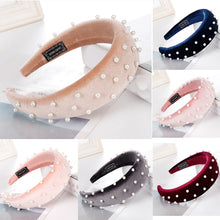 Load image into Gallery viewer, 2019 Chic Pearl Beads Thick Velvet Women Wide Headband Hair Accessories Sponge Head Hoop Turban Female Korean Stretch Hair Bands
