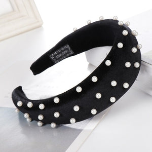 2019 Chic Pearl Beads Thick Velvet Women Wide Headband Hair Accessories Sponge Head Hoop Turban Female Korean Stretch Hair Bands