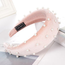 Load image into Gallery viewer, 2019 Chic Pearl Beads Thick Velvet Women Wide Headband Hair Accessories Sponge Head Hoop Turban Female Korean Stretch Hair Bands