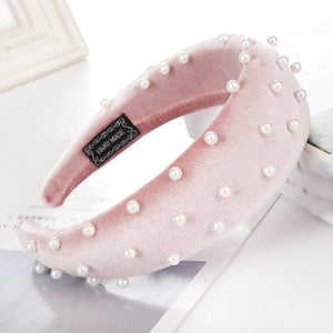 2019 Chic Pearl Beads Thick Velvet Women Wide Headband Hair Accessories Sponge Head Hoop Turban Female Korean Stretch Hair Bands