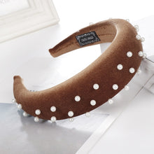 Load image into Gallery viewer, 2019 Chic Pearl Beads Thick Velvet Women Wide Headband Hair Accessories Sponge Head Hoop Turban Female Korean Stretch Hair Bands