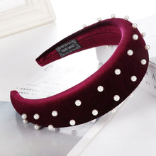 Load image into Gallery viewer, 2019 Chic Pearl Beads Thick Velvet Women Wide Headband Hair Accessories Sponge Head Hoop Turban Female Korean Stretch Hair Bands