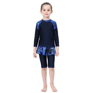 BAILUNMA Girl's Burkinis Muslim Swimwear Modest swim wear Children's Swimsuit Patchwork Long Sleeve Islamic Swimsuit hijab B1012