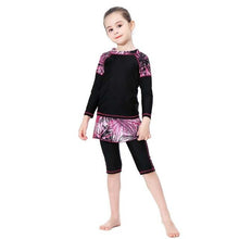 Load image into Gallery viewer, BAILUNMA Girl&#39;s Burkinis Muslim Swimwear Modest swim wear Children&#39;s Swimsuit Patchwork Long Sleeve Islamic Swimsuit hijab B1012