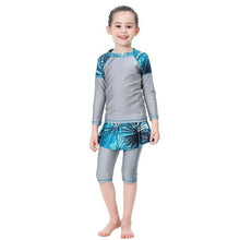 Load image into Gallery viewer, BAILUNMA Girl&#39;s Burkinis Muslim Swimwear Modest swim wear Children&#39;s Swimsuit Patchwork Long Sleeve Islamic Swimsuit hijab B1012