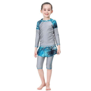 BAILUNMA Girl's Burkinis Muslim Swimwear Modest swim wear Children's Swimsuit Patchwork Long Sleeve Islamic Swimsuit hijab B1012