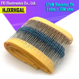 100pcs 1/4W 1R~22M 1% Metal film resistor 100R 220R 1K 1.5K 2.2K  4.7Kohm resistance