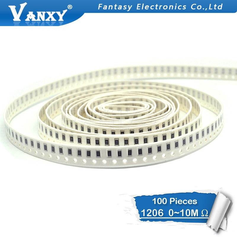 VANXY 100Pcs Thick Film Surface Mount Fixed Resistor Various Types from 1206 0-10M