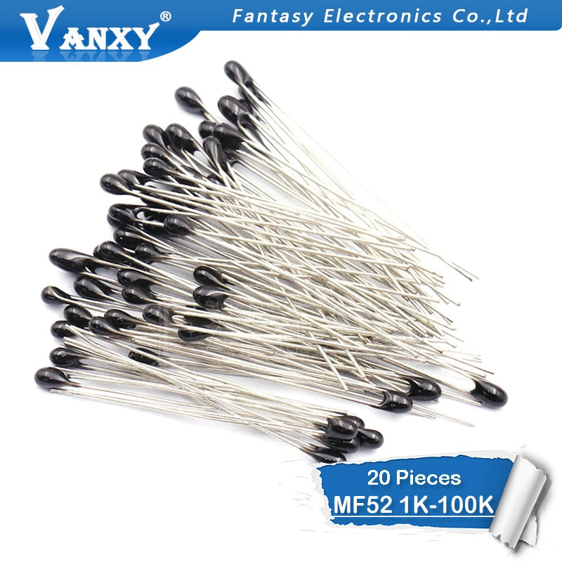VANXY 20pcs Thermal Resistor MF52AT MF52B 3950 NTC Thermistor 5% (1K-100K)