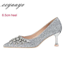 Load image into Gallery viewer, EEYAAYO Women Crystal High Heel Shoes Pointed Toe Sequin Bridal Shoes