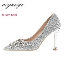 Load image into Gallery viewer, EEYAAYO Women Crystal High Heel Shoes Pointed Toe Sequin Bridal Shoes