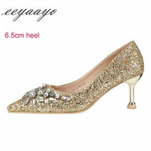 Load image into Gallery viewer, EEYAAYO Women Crystal High Heel Shoes Pointed Toe Sequin Bridal Shoes