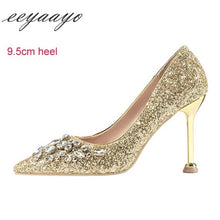 Load image into Gallery viewer, EEYAAYO Women Crystal High Heel Shoes Pointed Toe Sequin Bridal Shoes
