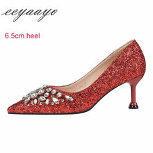 Load image into Gallery viewer, EEYAAYO Women Crystal High Heel Shoes Pointed Toe Sequin Bridal Shoes