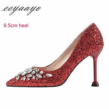 Load image into Gallery viewer, EEYAAYO Women Crystal High Heel Shoes Pointed Toe Sequin Bridal Shoes