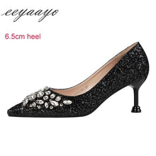 Load image into Gallery viewer, EEYAAYO Women Crystal High Heel Shoes Pointed Toe Sequin Bridal Shoes