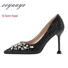 Load image into Gallery viewer, EEYAAYO Women Crystal High Heel Shoes Pointed Toe Sequin Bridal Shoes