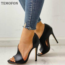 Load image into Gallery viewer, TEMOFON Women Pumps Open Toe Sexy High Heels Shoes Plain Snakeskin Print