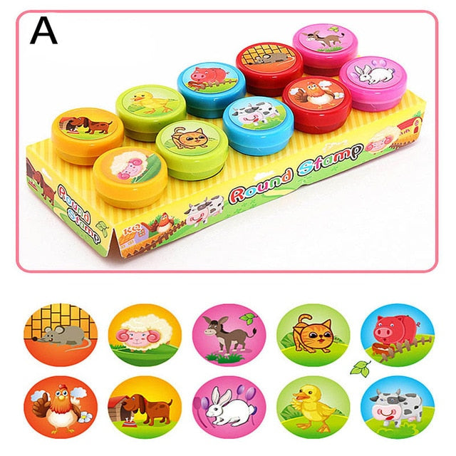10pcs/Set Children Toy Rubber Seal Stamps Cartoon Animals Scrapbooking