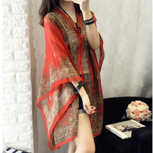 Load image into Gallery viewer, KLV Women Summer Beach Outdoor Soft V-neck Chiffon Blouse Top Neck Printed Blouse Tops