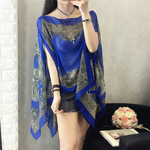 Load image into Gallery viewer, KLV Women Summer Beach Outdoor Soft V-neck Chiffon Blouse Top Neck Printed Blouse Tops