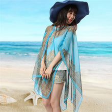 Load image into Gallery viewer, KLV Women Summer Beach Outdoor Soft V-neck Chiffon Blouse Top Neck Printed Blouse Tops