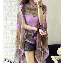 Load image into Gallery viewer, KLV Women Summer Beach Outdoor Soft V-neck Chiffon Blouse Top Neck Printed Blouse Tops
