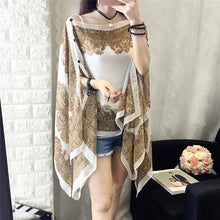 Load image into Gallery viewer, KLV Women Summer Beach Outdoor Soft V-neck Chiffon Blouse Top Neck Printed Blouse Tops