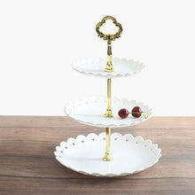 Load image into Gallery viewer, Cake Dessert Rack Plates Explosion Style European Wedding Party Multi Layer Plastic Three-tier Fruit Tray Snack Candy Tray