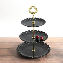 Load image into Gallery viewer, Cake Dessert Rack Plates Explosion Style European Wedding Party Multi Layer Plastic Three-tier Fruit Tray Snack Candy Tray