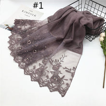 Load image into Gallery viewer, 1pc Solid color Two-Sides Lace Women foulard hijab Shawl Muslim Scarf Nailed Pearl Plain Stitching Wrap Female Malaysia Hijab