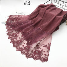 Load image into Gallery viewer, 1pc Solid color Two-Sides Lace Women foulard hijab Shawl Muslim Scarf Nailed Pearl Plain Stitching Wrap Female Malaysia Hijab
