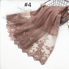 Load image into Gallery viewer, 1pc Solid color Two-Sides Lace Women foulard hijab Shawl Muslim Scarf Nailed Pearl Plain Stitching Wrap Female Malaysia Hijab