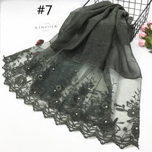Load image into Gallery viewer, 1pc Solid color Two-Sides Lace Women foulard hijab Shawl Muslim Scarf Nailed Pearl Plain Stitching Wrap Female Malaysia Hijab