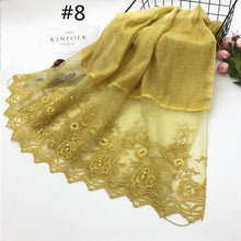 Load image into Gallery viewer, 1pc Solid color Two-Sides Lace Women foulard hijab Shawl Muslim Scarf Nailed Pearl Plain Stitching Wrap Female Malaysia Hijab