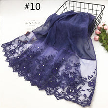 Load image into Gallery viewer, 1pc Solid color Two-Sides Lace Women foulard hijab Shawl Muslim Scarf Nailed Pearl Plain Stitching Wrap Female Malaysia Hijab