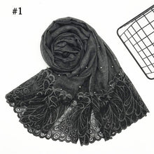 Load image into Gallery viewer, 1pc Solid color Two-Sides Lace Women foulard hijab Shawl Muslim Scarf Nailed Pearl Plain Stitching Wrap Female Malaysia Hijab