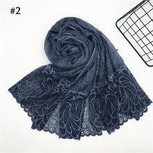 Load image into Gallery viewer, 1pc Solid color Two-Sides Lace Women foulard hijab Shawl Muslim Scarf Nailed Pearl Plain Stitching Wrap Female Malaysia Hijab