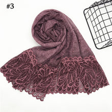 Load image into Gallery viewer, 1pc Solid color Two-Sides Lace Women foulard hijab Shawl Muslim Scarf Nailed Pearl Plain Stitching Wrap Female Malaysia Hijab