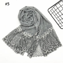 Load image into Gallery viewer, 1pc Solid color Two-Sides Lace Women foulard hijab Shawl Muslim Scarf Nailed Pearl Plain Stitching Wrap Female Malaysia Hijab