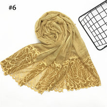 Load image into Gallery viewer, 1pc Solid color Two-Sides Lace Women foulard hijab Shawl Muslim Scarf Nailed Pearl Plain Stitching Wrap Female Malaysia Hijab