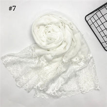 Load image into Gallery viewer, 1pc Solid color Two-Sides Lace Women foulard hijab Shawl Muslim Scarf Nailed Pearl Plain Stitching Wrap Female Malaysia Hijab