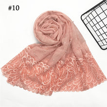 Load image into Gallery viewer, 1pc Solid color Two-Sides Lace Women foulard hijab Shawl Muslim Scarf Nailed Pearl Plain Stitching Wrap Female Malaysia Hijab