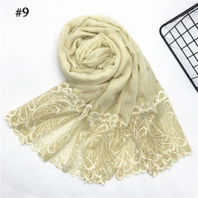 Load image into Gallery viewer, 1pc Solid color Two-Sides Lace Women foulard hijab Shawl Muslim Scarf Nailed Pearl Plain Stitching Wrap Female Malaysia Hijab