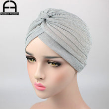 Load image into Gallery viewer, Fashion Women Shiny Turban Polyester Sparkly Turban Headband Hat Breathable Headwear Hair Accessories Muslim Turban