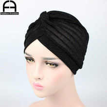 Load image into Gallery viewer, Fashion Women Shiny Turban Polyester Sparkly Turban Headband Hat Breathable Headwear Hair Accessories Muslim Turban