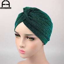 Load image into Gallery viewer, Fashion Women Shiny Turban Polyester Sparkly Turban Headband Hat Breathable Headwear Hair Accessories Muslim Turban